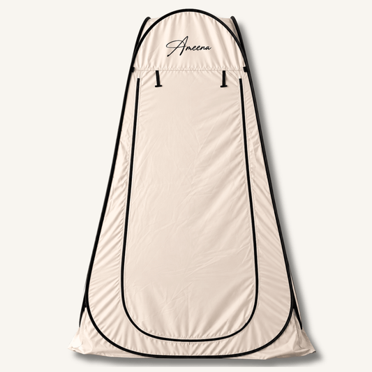Tente de prière nomade AMEENA beige — installation en 10 secondes, tissu opaque — boutique islamique française