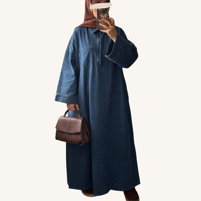 Abaya en jean 100% coton denim — Coupe droite | AMEENA