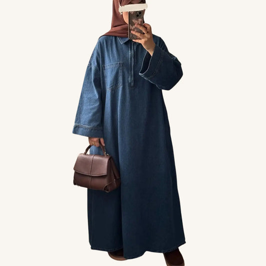 Abaya en jean 100% coton denim — Coupe droite | AMEENA