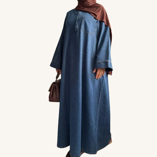 Abaya en jean 100% coton denim — Coupe droite | AMEENA