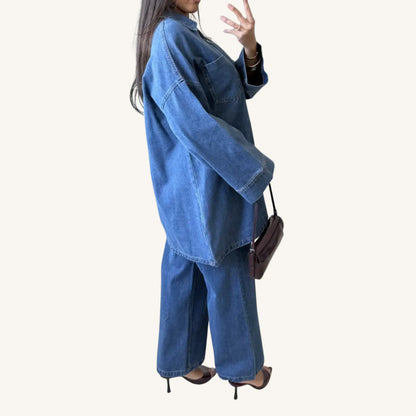 Ensemble jean pantalon col ouvert — Haut ample & pantalon coordonné | AMEENA