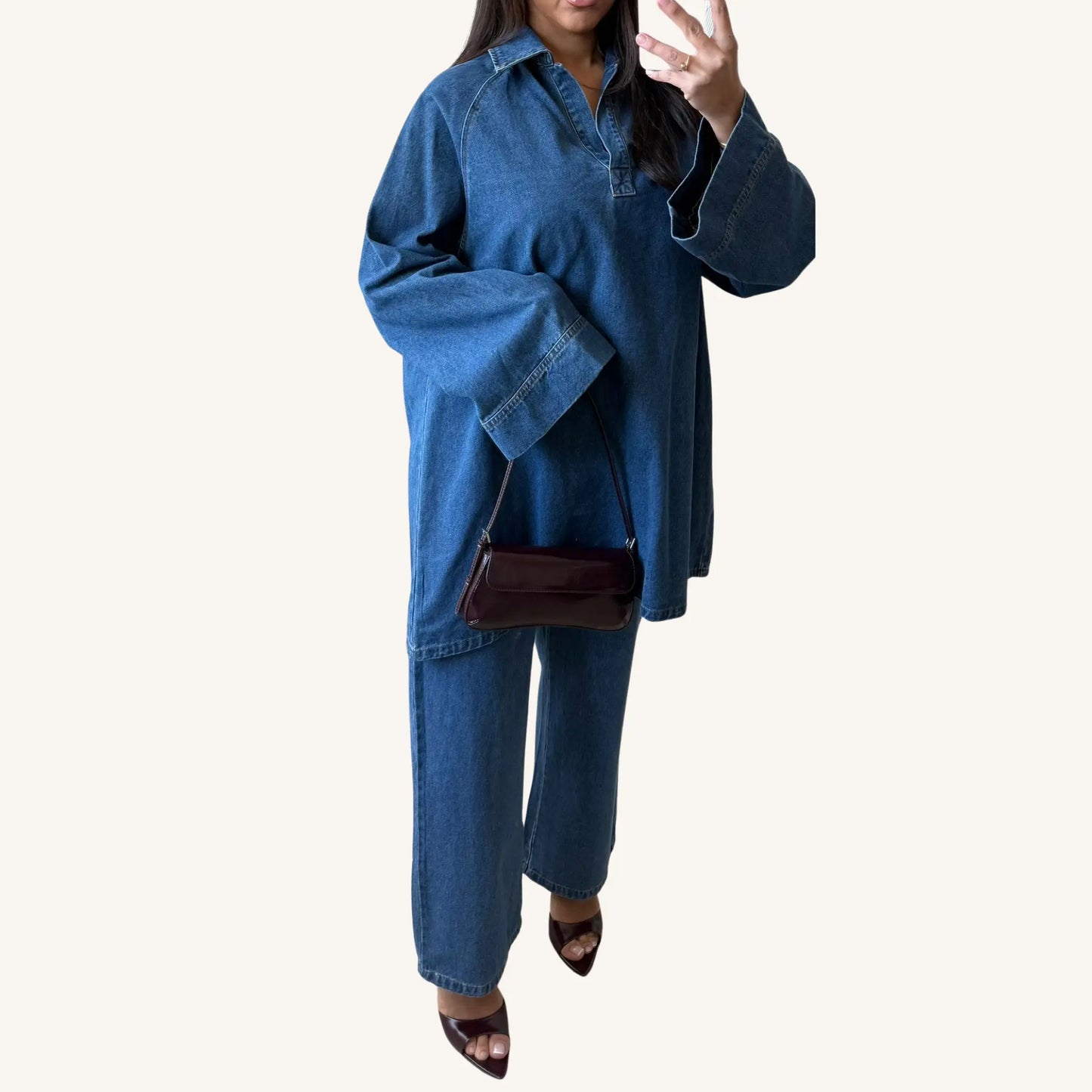 Ensemble jean pantalon col ouvert — Haut ample & pantalon coordonné | AMEENA
