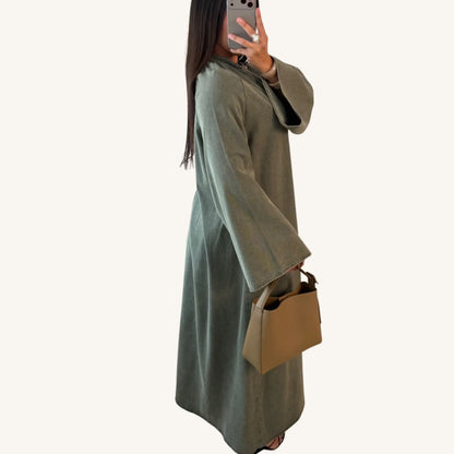 Abaya jean boutonnée manches évasées — 100% coton denim | AMEENA