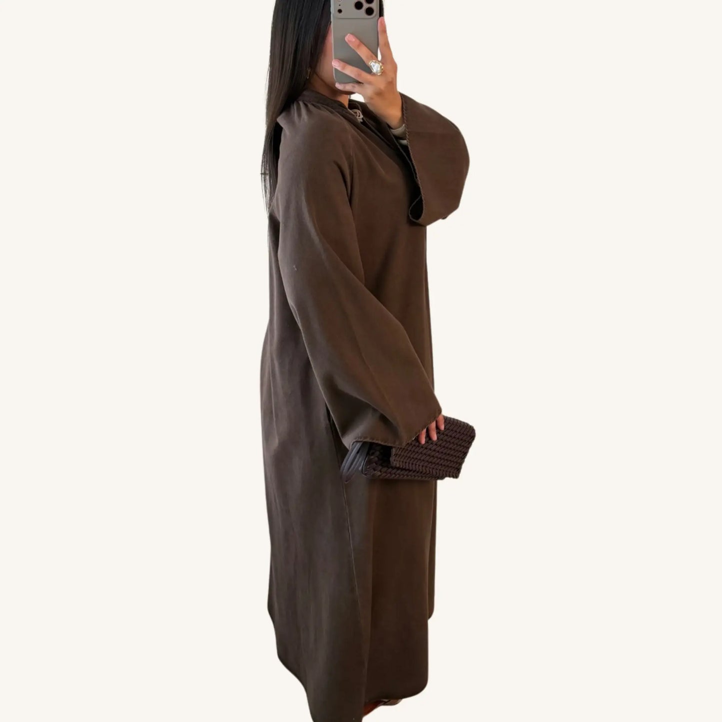 Abaya jean boutonnée manches évasées — 100% coton denim | AMEENA
