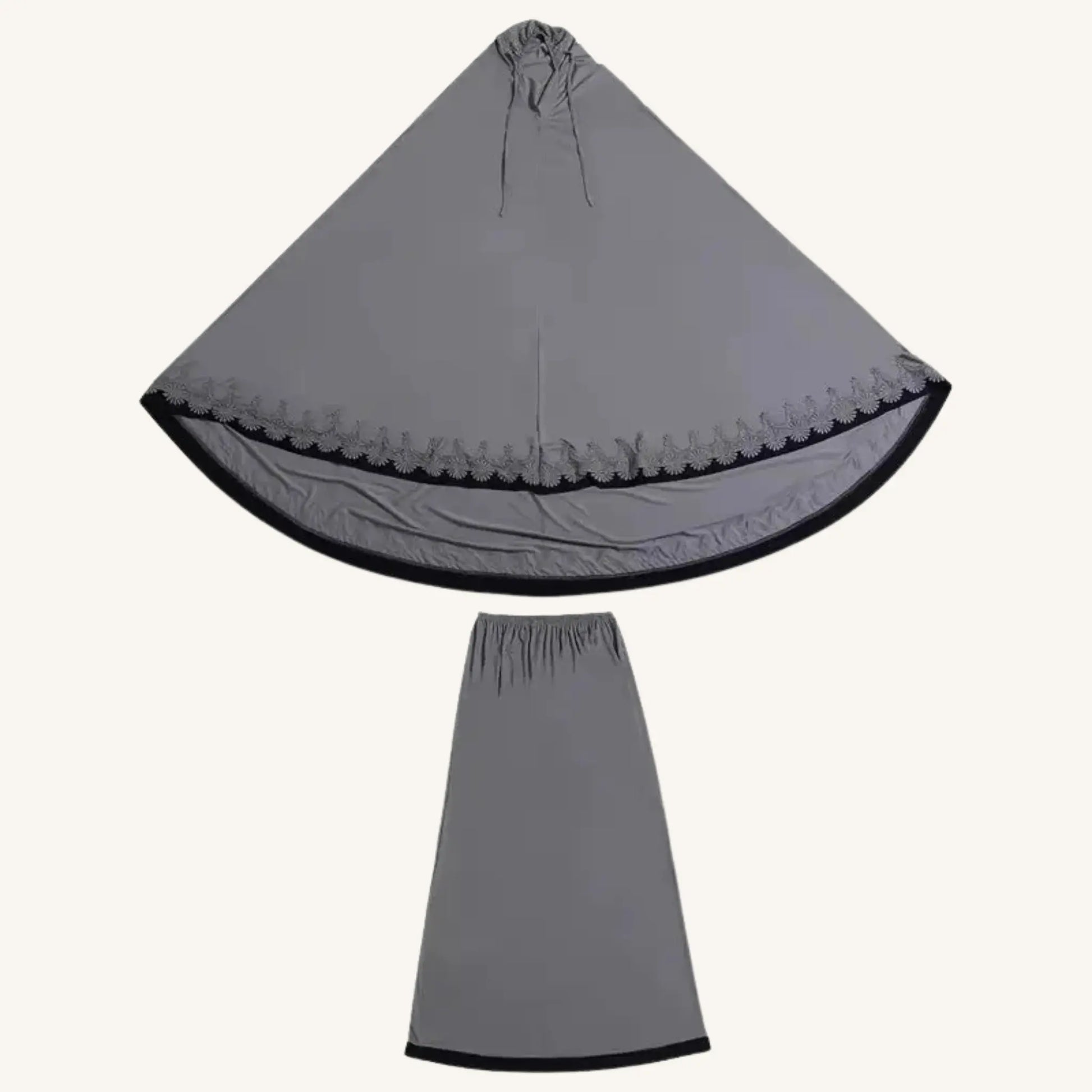 Ensemble prière malaisien gris Telekung sobre tissu léger — AMEENA boutique islamique