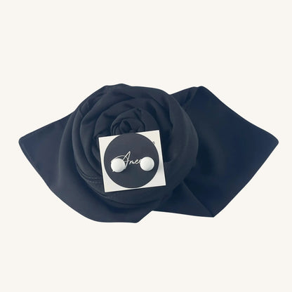 Hijab soie de Médine noir intemporel drapé luxueux fluide — AMEENA boutique islamique