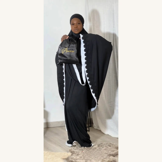 Kit prière complet Telekung tapis tasbih pochette voyage — AMEENA boutique islamique française