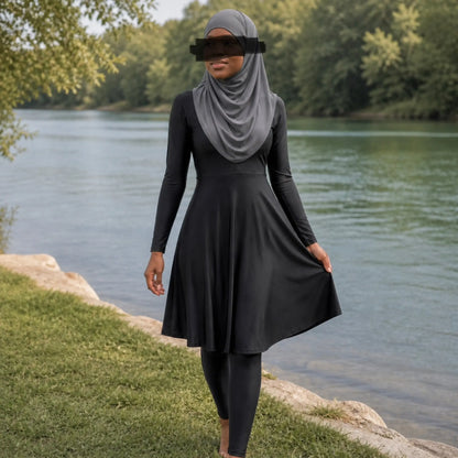 Burkini long noir couvrant – Maillot de bain pudique manches longues AMEENA
