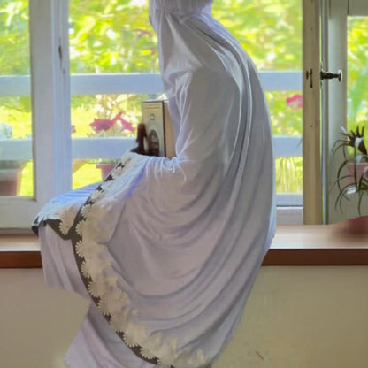 Telekung malaisien blanc brodé ensemble prière — AMEENA boutique islamique française