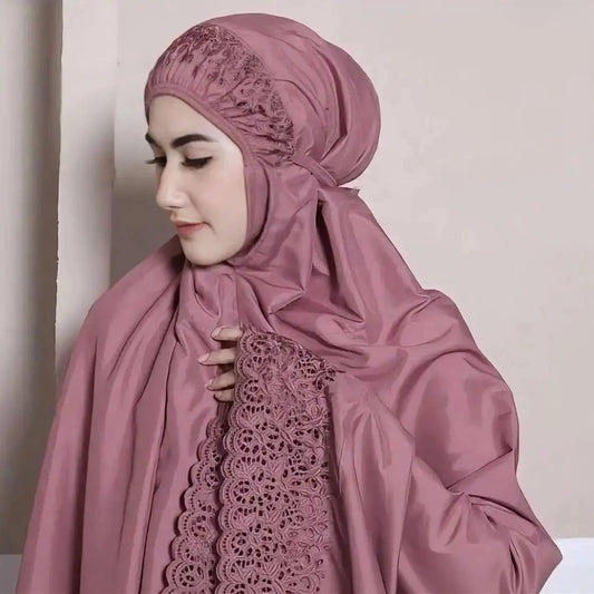 Telekung Sakina ensemble prière malaisien brodé blanc — AMEENA boutique islamique française