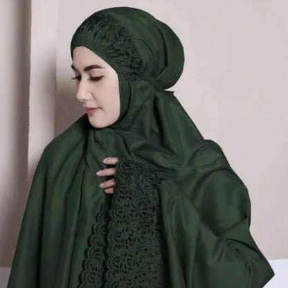 Telekung Sakina ensemble prière malaisien brodé blanc — AMEENA boutique islamique française