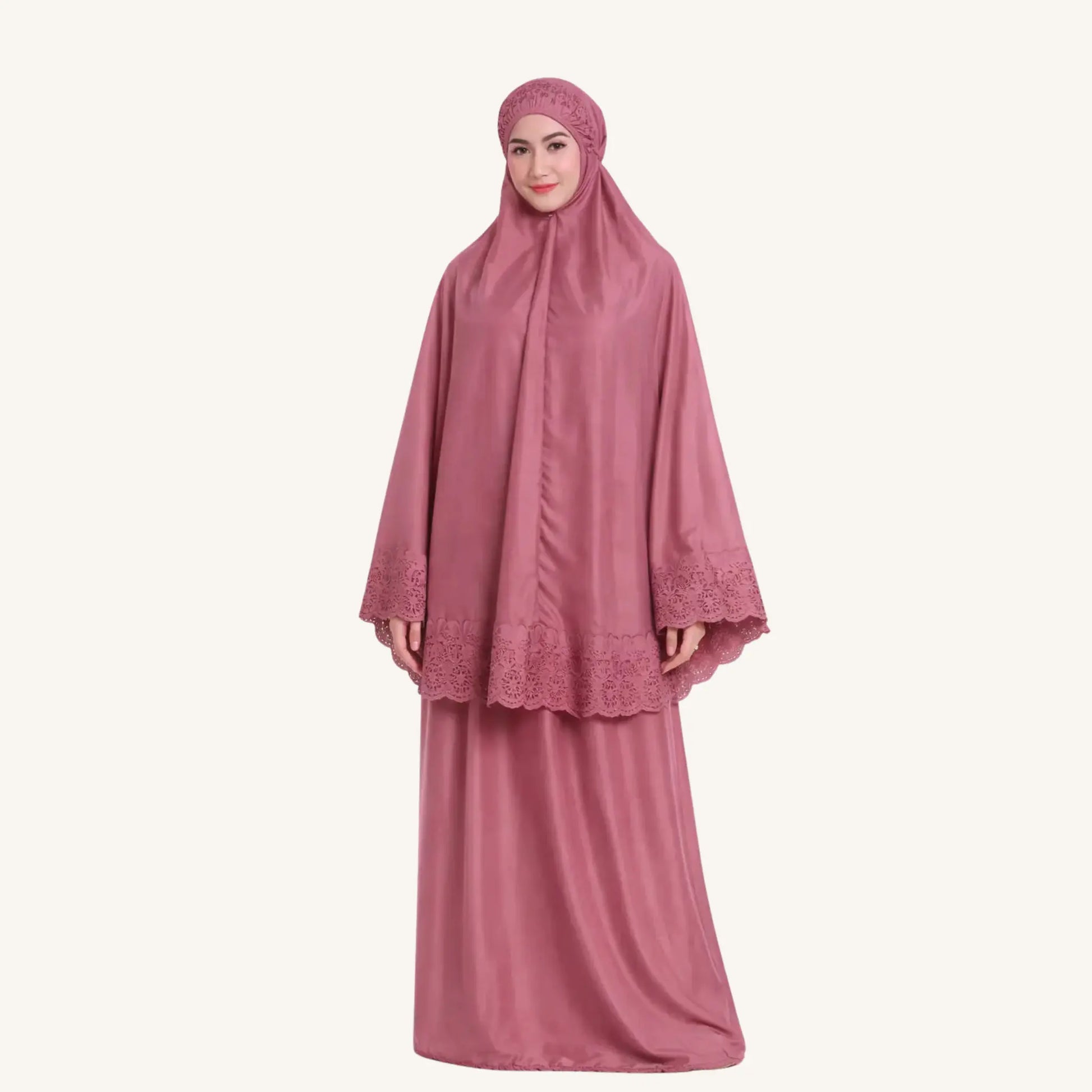 Telekung Sakina ensemble prière malaisien brodé blanc — AMEENA boutique islamique française