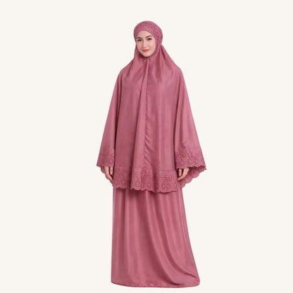 Telekung Sakina ensemble prière malaisien brodé blanc — AMEENA boutique islamique française