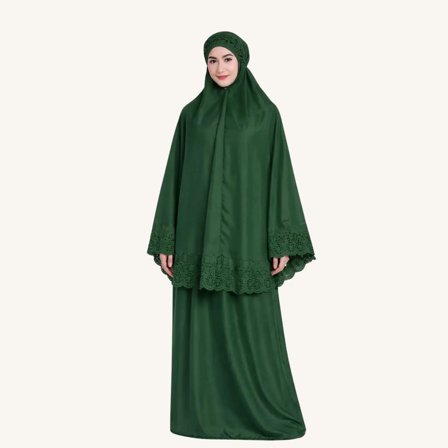 Telekung Sakina ensemble prière malaisien brodé blanc — AMEENA boutique islamique française