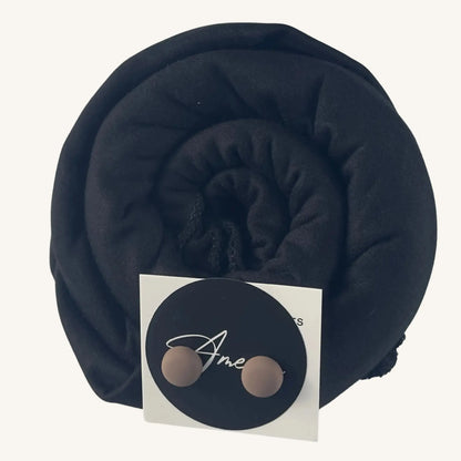 Hijab jersey coton noir extensible confort sans épingles — AMEENA boutique islamique