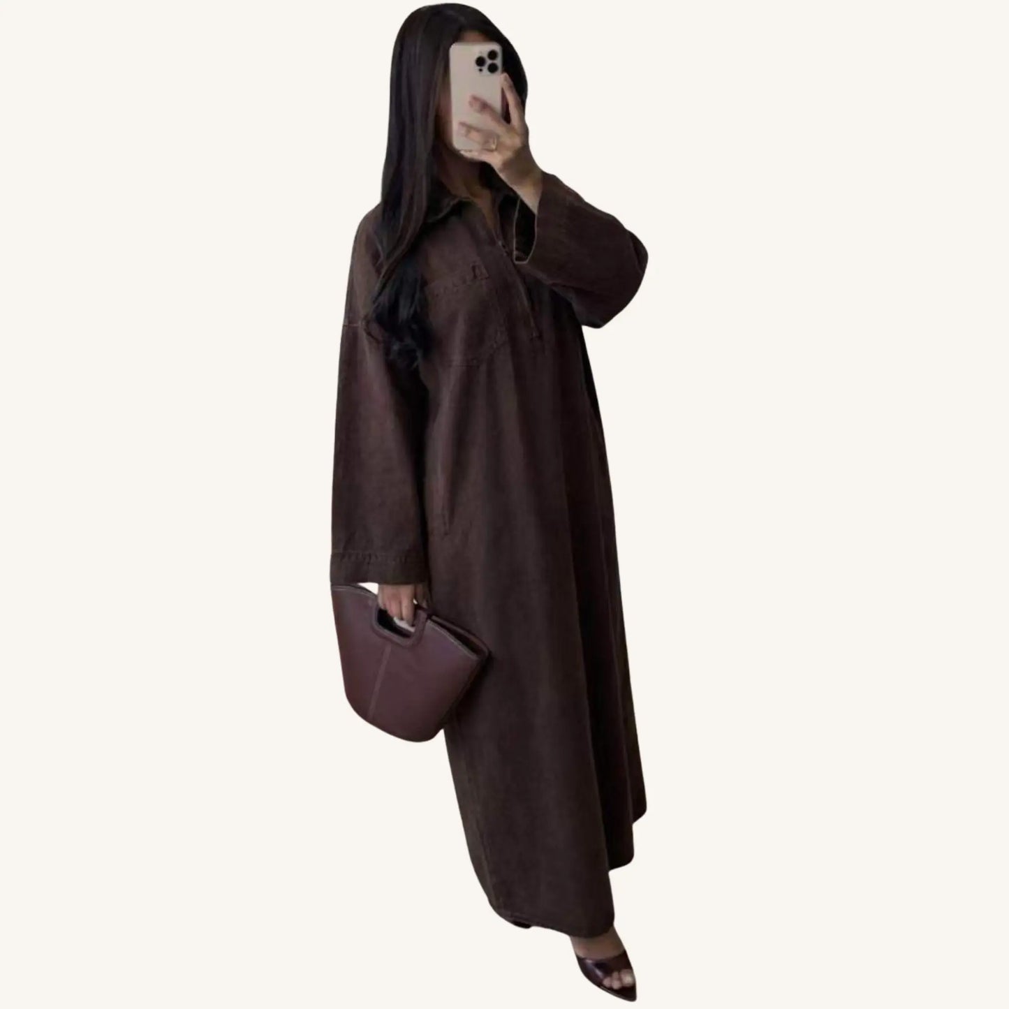 Abaya en jean 100% coton denim — Coupe droite | AMEENA